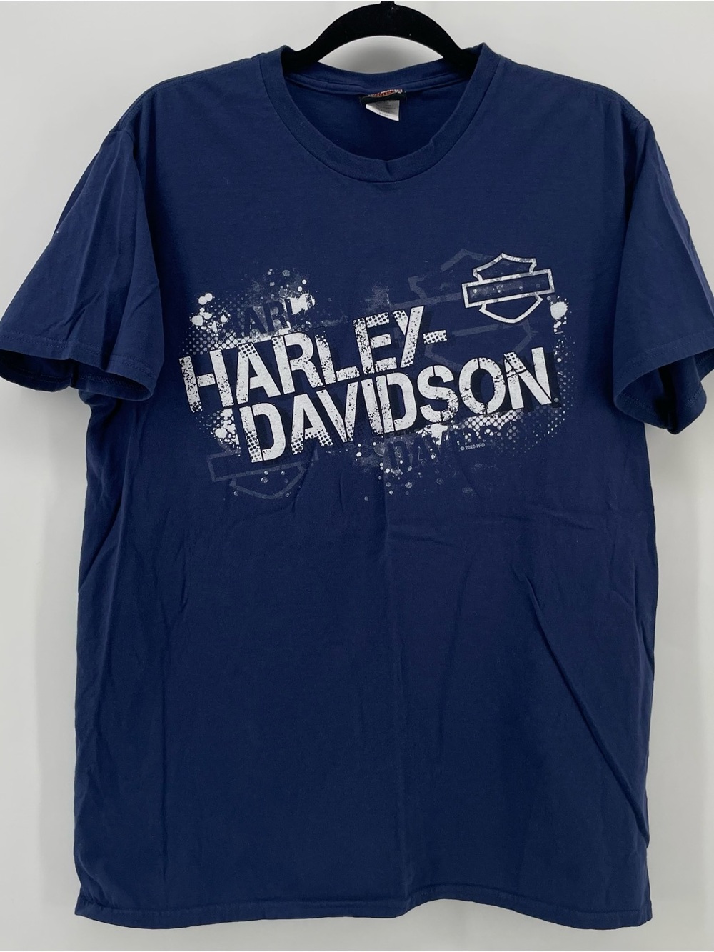 Harley-Davidson Men's T-Shirt Navy Blue Graphic Logo 100% Cotton L